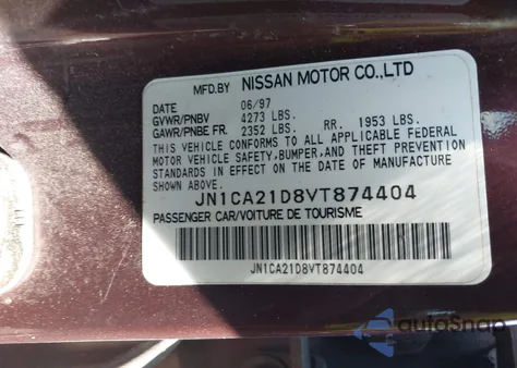 1997 Nissan Maxima Gle/Gxe/Se из США, поврежденный, VIN JN1CA21D8VT874404